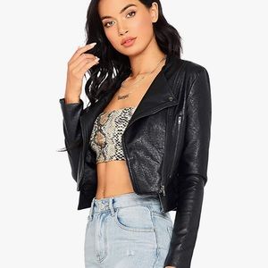 Black Cropped Faux Leather Jacket